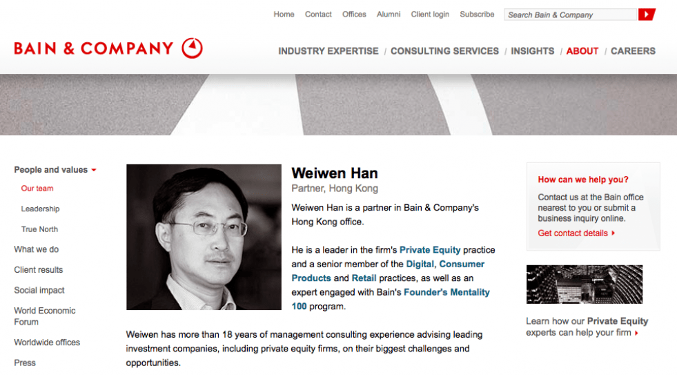 Bain & Company names Weiwen Han as MD of Greater China practice