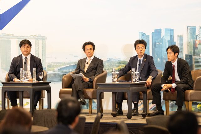 Left to Right: Hiroki Sato (Vice President, ETF Market Development, Tokyo Stock Exchang), Junichi Kamitsubo (General Manager, Corporate Planning Department, Sumitomo Mitsui Trust Asset Management),Hiroyuki Chida (Overseas Marketing Executive, Daiwa Asset Management), Sho Shibamoto (Senior Vice President of ETF Business Development Dept Nikko Asset Management).